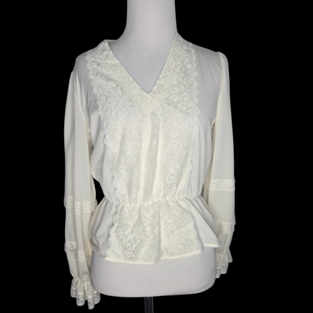 Vintage Women Edwardian Style Blouse Dainty Lace Ethereal Fairy Ivory Small